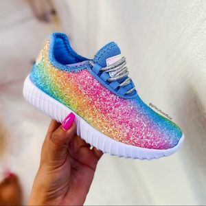 Rainbow Shimmer Little Girls Sneakers